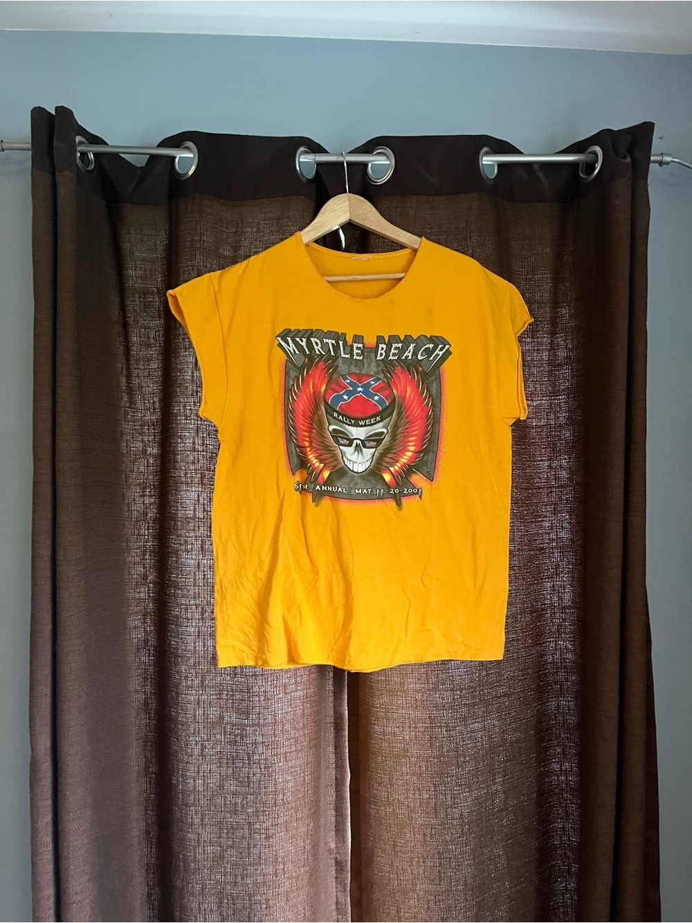 Vintage 2001 Myrtle Beach Graphic Cutoff Tee - Mustard Yellow